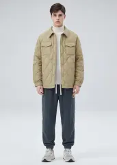 Men Rhombus Down Quilted Puffer Jacket Khaki
