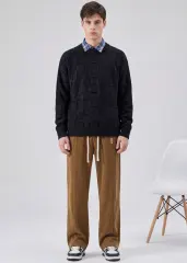 Mens Crewneck Pullover Fisherman Sweater Black