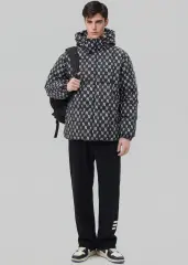 Men Puffer Down Jacket with Hood for Winter Black