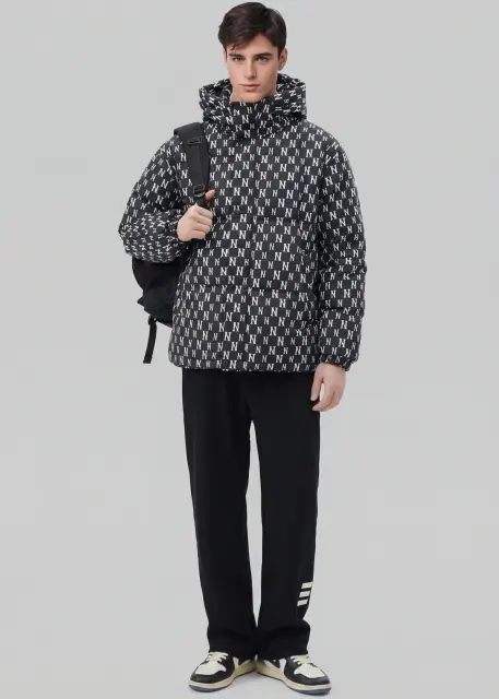 Men Puffer Down Jacket with Hood for Winter Black