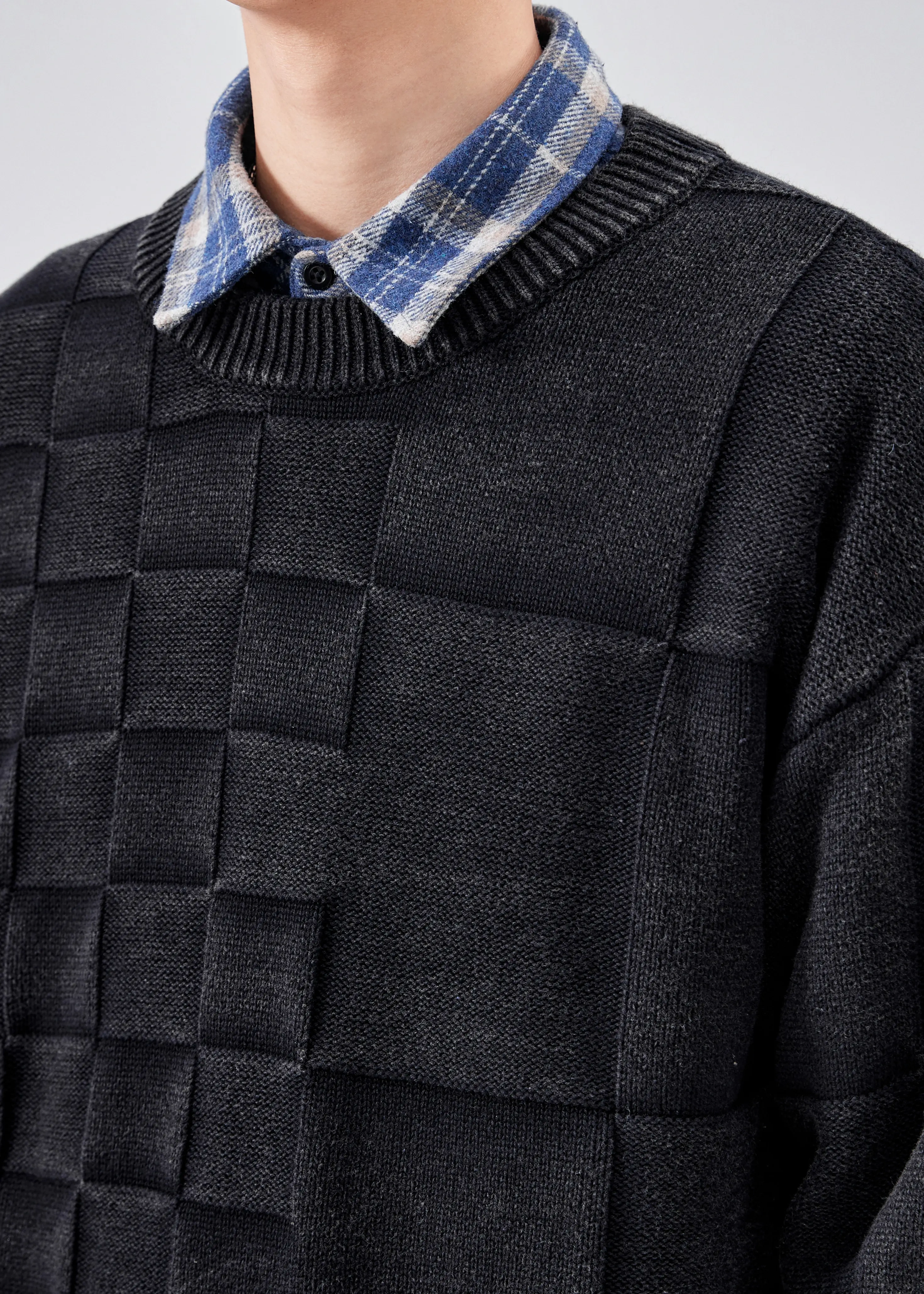 Mens Crewneck Pullover Fisherman Sweater Black