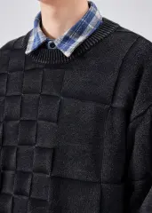 Mens Crewneck Pullover Fisherman Sweater Black