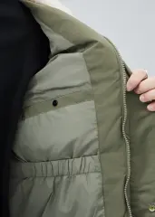 Men Puffer Down Jacket with SherpaTurn-down Collar Army Green