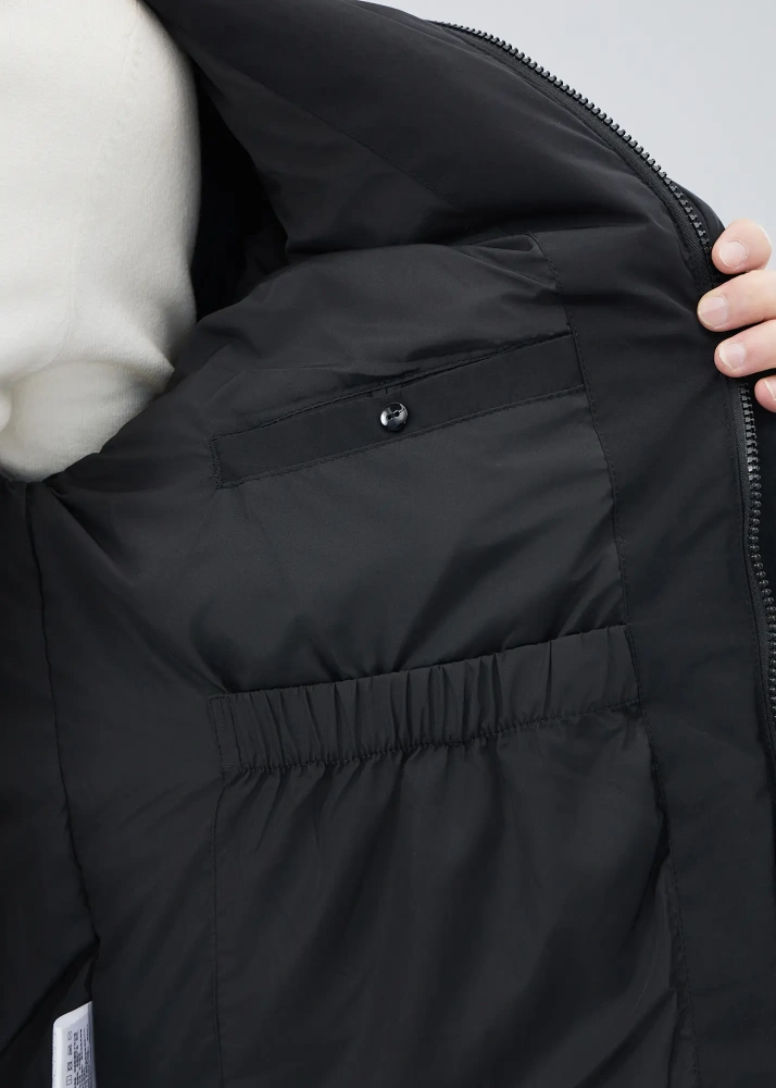 Men Puffer Down Jacket with SherpaTurn-down Collar Black