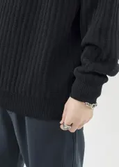 Mens Botton Mock Neck Pullover Sweater Black