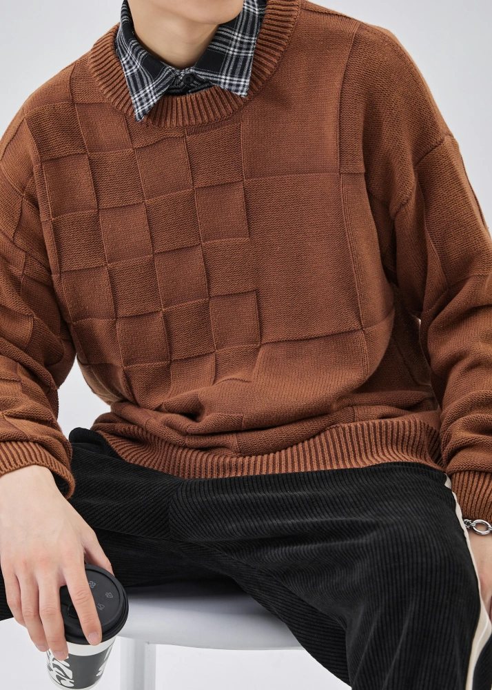 Mens Crewneck Pullover Fisherman Sweater Coffee