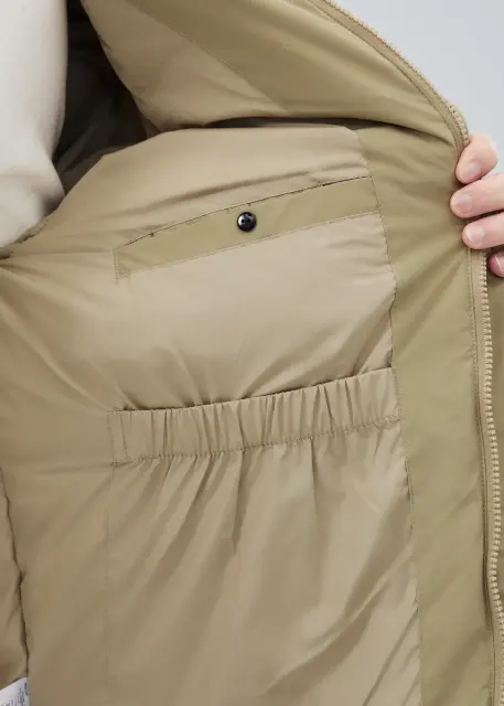 Men Puffer Down Jacket with SherpaTurn-down Collar Khaki