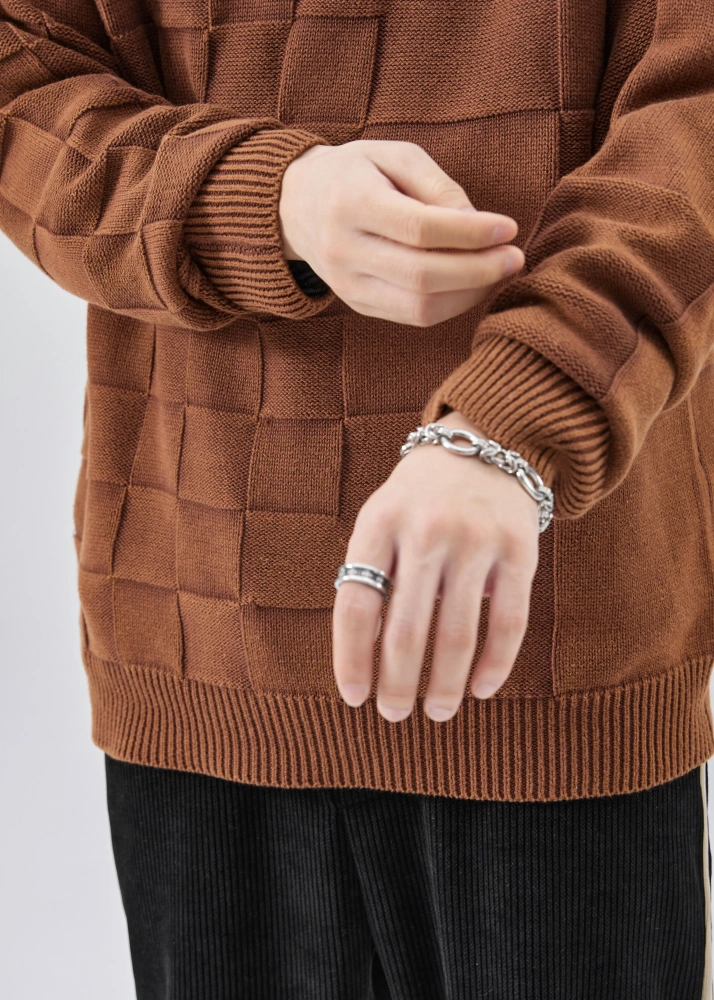Mens Crewneck Pullover Fisherman Sweater Coffee