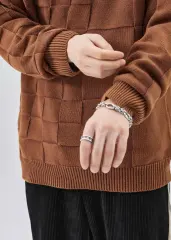 Mens Crewneck Pullover Fisherman Sweater Coffee