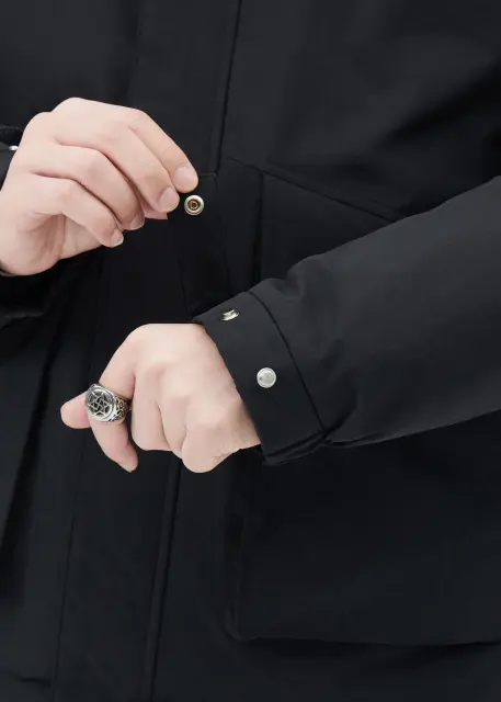 Men Puffer Down Jacket with SherpaTurn-down Collar Black