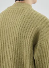 Mens Botton Mock Neck Pullover Sweater Olive