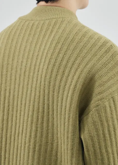 Mens Botton Mock Neck Pullover Sweater Olive