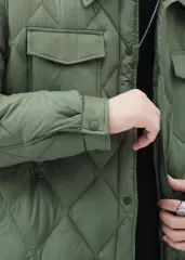 Men Rhombus Down Quilted Puffer Jacket Army Green