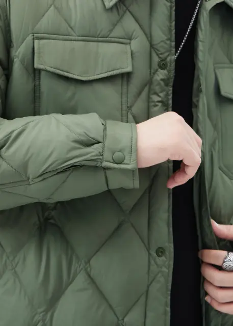 Men Rhombus Down Quilted Puffer Jacket Army Green