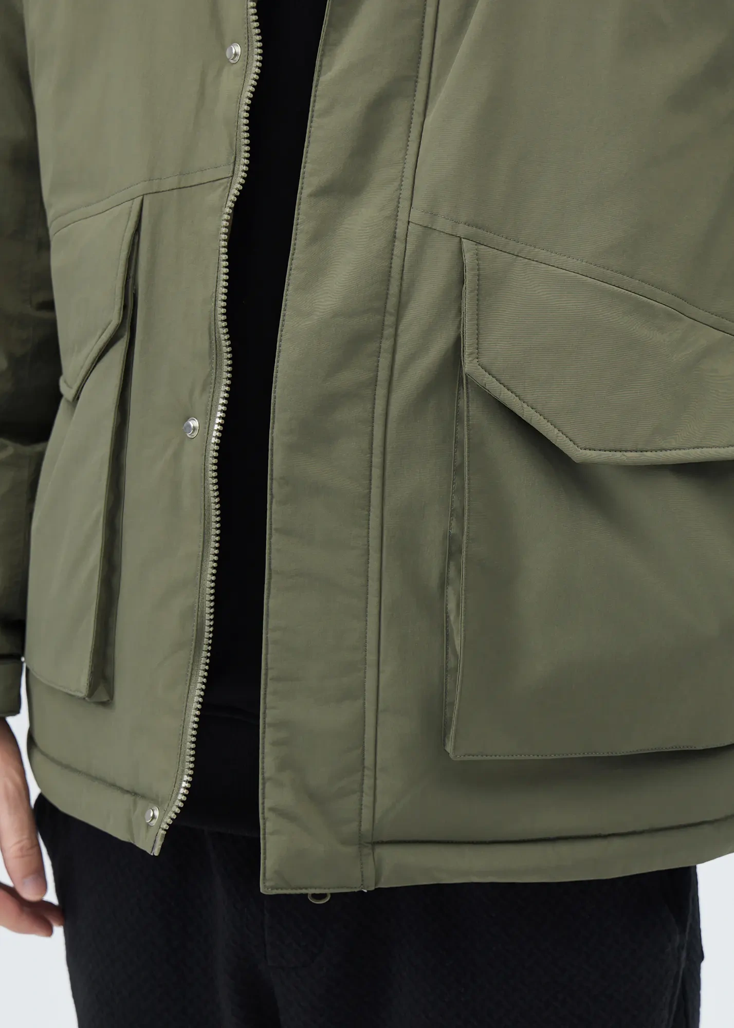Men Puffer Down Jacket with SherpaTurn-down Collar Army Green