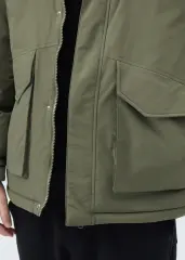 Men Puffer Down Jacket with SherpaTurn-down Collar Army Green