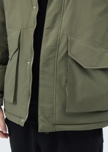 Men Puffer Down Jacket with SherpaTurn-down Collar Army Green