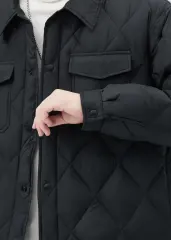 Men Rhombus Down Quilted Puffer Jacket Black