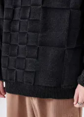 Mens Crewneck Pullover Fisherman Sweater Black