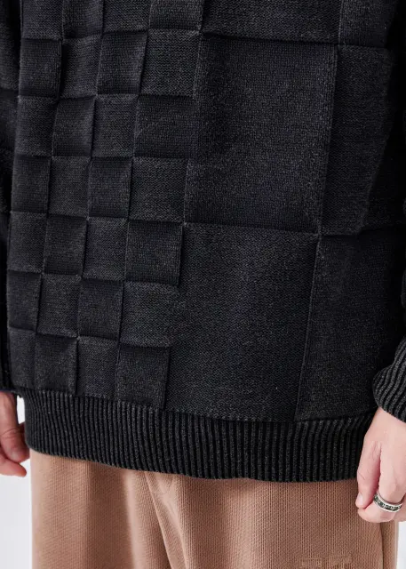 Mens Crewneck Pullover Fisherman Sweater Black