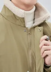 Men Puffer Down Jacket with SherpaTurn-down Collar Khaki