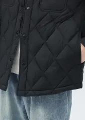 Men Rhombus Down Quilted Puffer Jacket Black