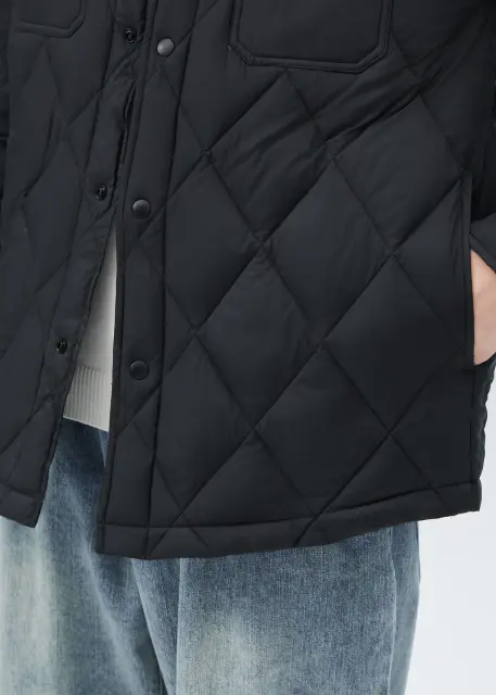 Men Rhombus Down Quilted Puffer Jacket Black