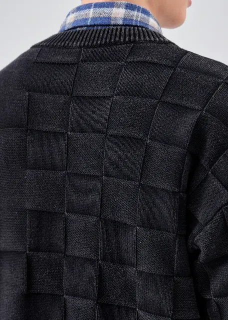 Mens Crewneck Pullover Fisherman Sweater Black