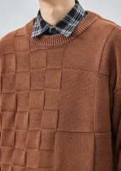 Mens Crewneck Pullover Fisherman Sweater Coffee