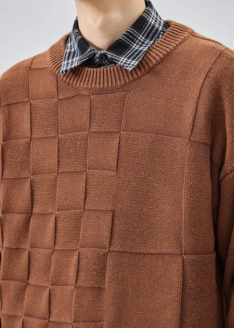 Mens Crewneck Pullover Fisherman Sweater Coffee