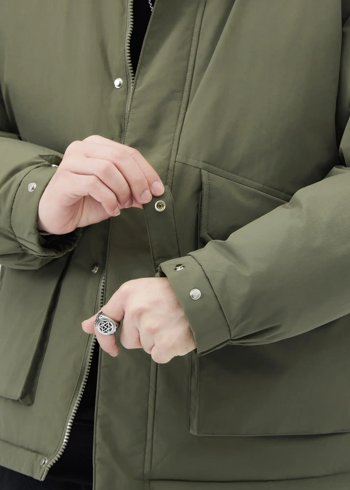 Men Puffer Down Jacket with SherpaTurn-down Collar Army Green