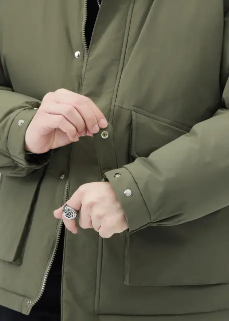 Men Puffer Down Jacket with SherpaTurn-down Collar Army Green