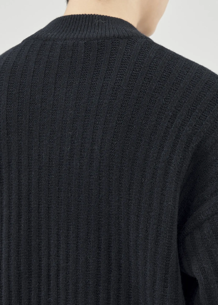 Mens Botton Mock Neck Pullover Sweater Black
