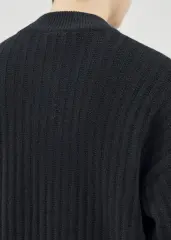 Mens Botton Mock Neck Pullover Sweater Black