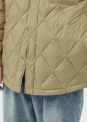 Men Rhombus Down Quilted Puffer Jacket Khaki
