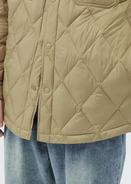 Men Rhombus Down Quilted Puffer Jacket Khaki