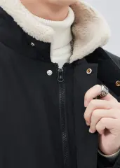 Men Puffer Down Jacket with SherpaTurn-down Collar Black