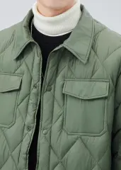 Men Rhombus Down Quilted Puffer Jacket Army Green