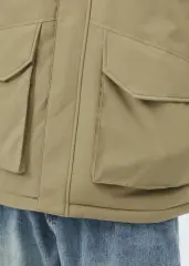 Men Puffer Down Jacket with SherpaTurn-down Collar Khaki