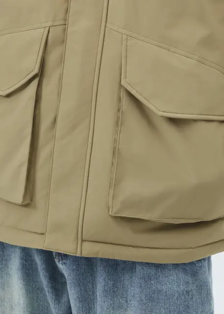 Men Puffer Down Jacket with SherpaTurn-down Collar Khaki