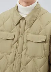 Men Rhombus Down Quilted Puffer Jacket Khaki