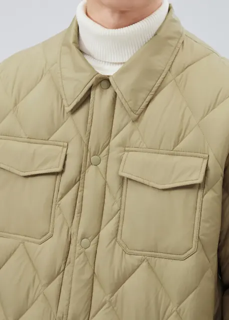Men Rhombus Down Quilted Puffer Jacket Khaki
