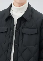 Men Rhombus Down Quilted Puffer Jacket Black