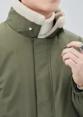 Men Puffer Down Jacket with SherpaTurn-down Collar Army Green