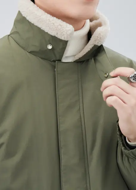 Men Puffer Down Jacket with SherpaTurn-down Collar Army Green