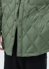 Men Rhombus Down Quilted Puffer Jacket Army Green