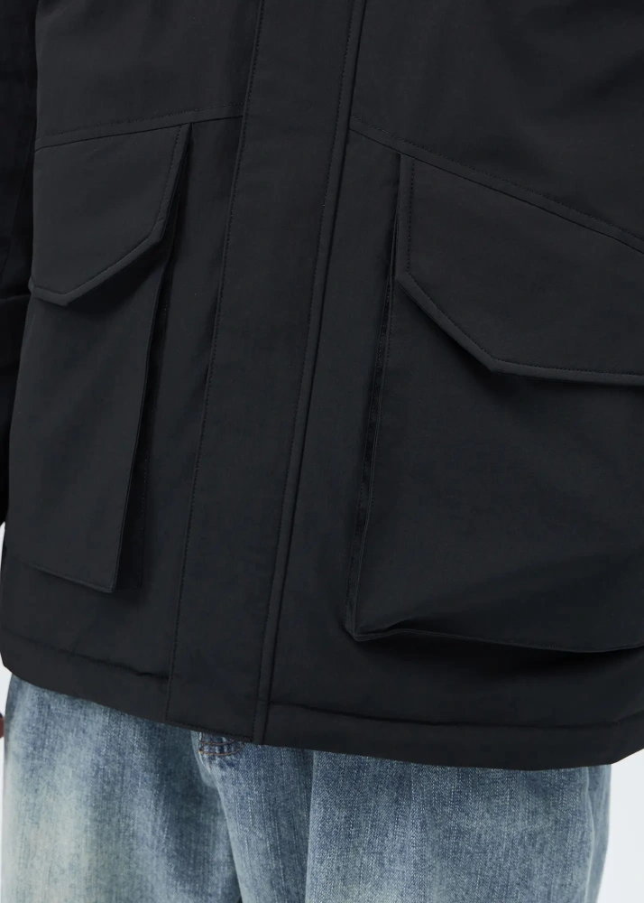 Men Puffer Down Jacket with SherpaTurn-down Collar Black