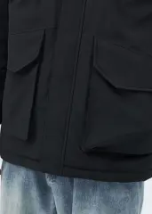 Men Puffer Down Jacket with SherpaTurn-down Collar Black