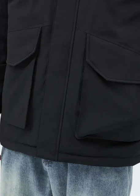 Men Puffer Down Jacket with SherpaTurn-down Collar Black