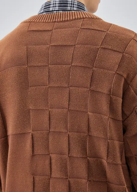 Mens Crewneck Pullover Fisherman Sweater Coffee